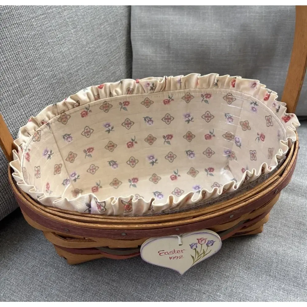Longaberger Easter Basket 1992 Liner & Protector & Charm